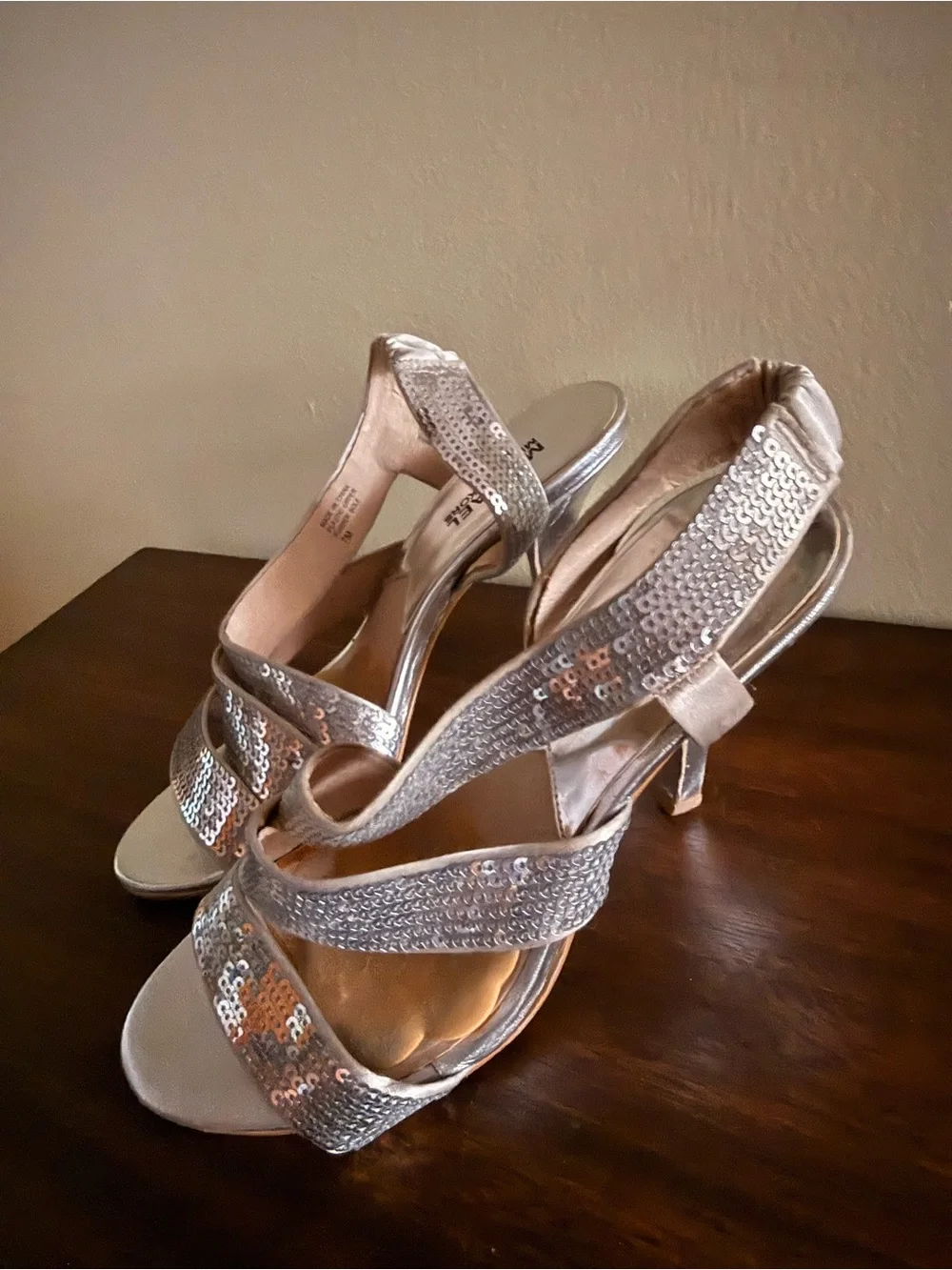 Michael Kors Silver Sequin Strappy High Heels for Women